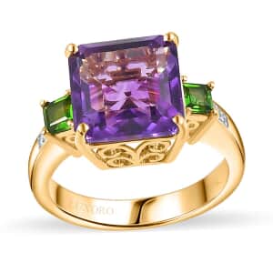 Luxoro 10K Yellow Gold Premium Moroccan Amethyst, Chrome Diopside and G-H I2 Diamond Accent Ring (Size 10.0) 4.15 Grams 4.90 ctw