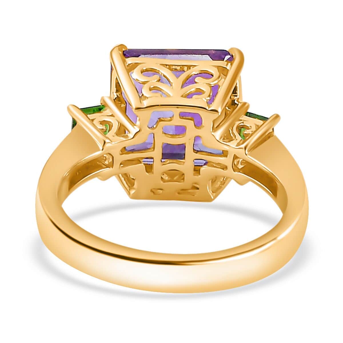 Luxoro 10K Yellow Gold Premium Moroccan Amethyst, Chrome Diopside and G-H I2 Diamond Accent Ring (Size 10.0) 4.15 Grams 4.90 ctw image number 4
