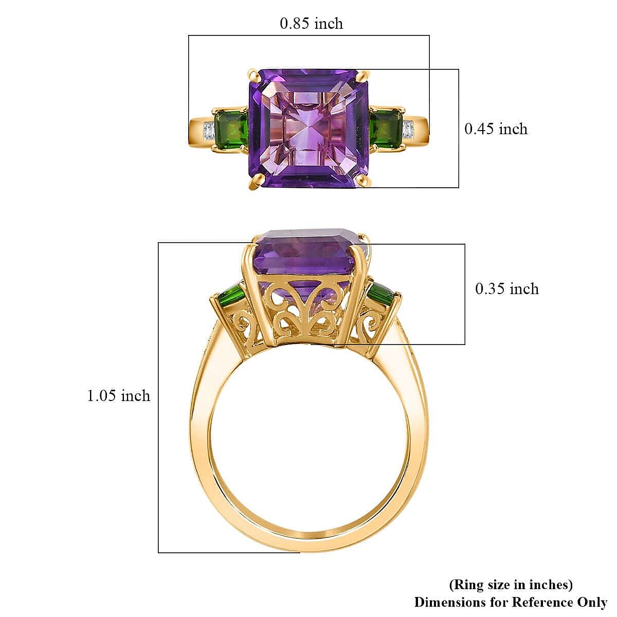 Luxoro 10K Yellow Gold Premium Moroccan Amethyst, Chrome Diopside and G-H I2 Diamond Accent Ring (Size 10.0) 4.15 Grams 4.90 ctw