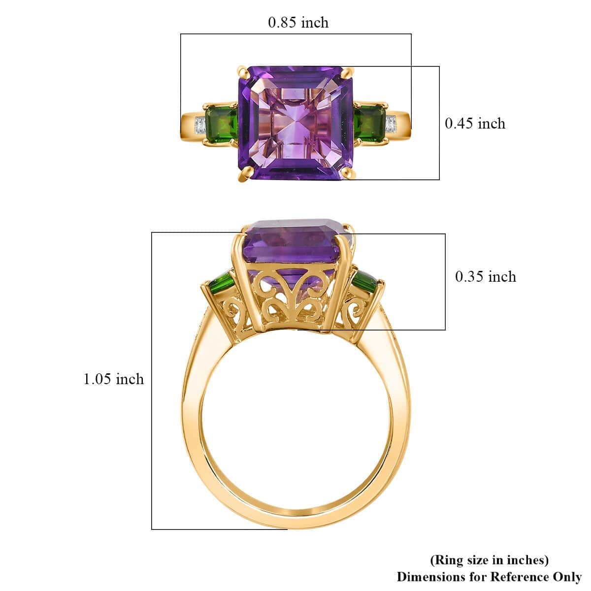 Luxoro 10K Yellow Gold Premium Moroccan Amethyst, Chrome Diopside, Diamond Accent (G-H, I2) Ring (Size 6.0) (4.15 g) 4.90 ctw image number 5