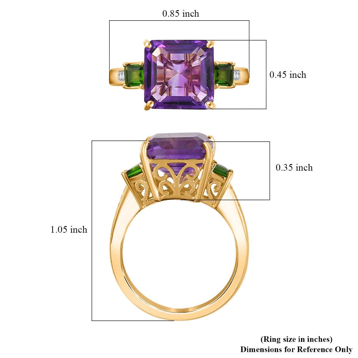 Luxoro 10K Yellow Gold Premium Moroccan Amethyst, Chrome Diopside and G-H I2 Diamond Accent Ring (Size 6.0) 4.15 Grams 4.90 ctw image number 5