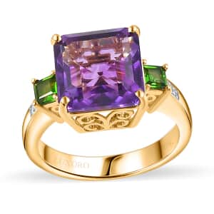 Luxoro 10K Yellow Gold Premium Moroccan Amethyst, Chrome Diopside and G-H I2 Diamond Accent Ring (Size 7.0) 4.15 Grams 4.90 ctw