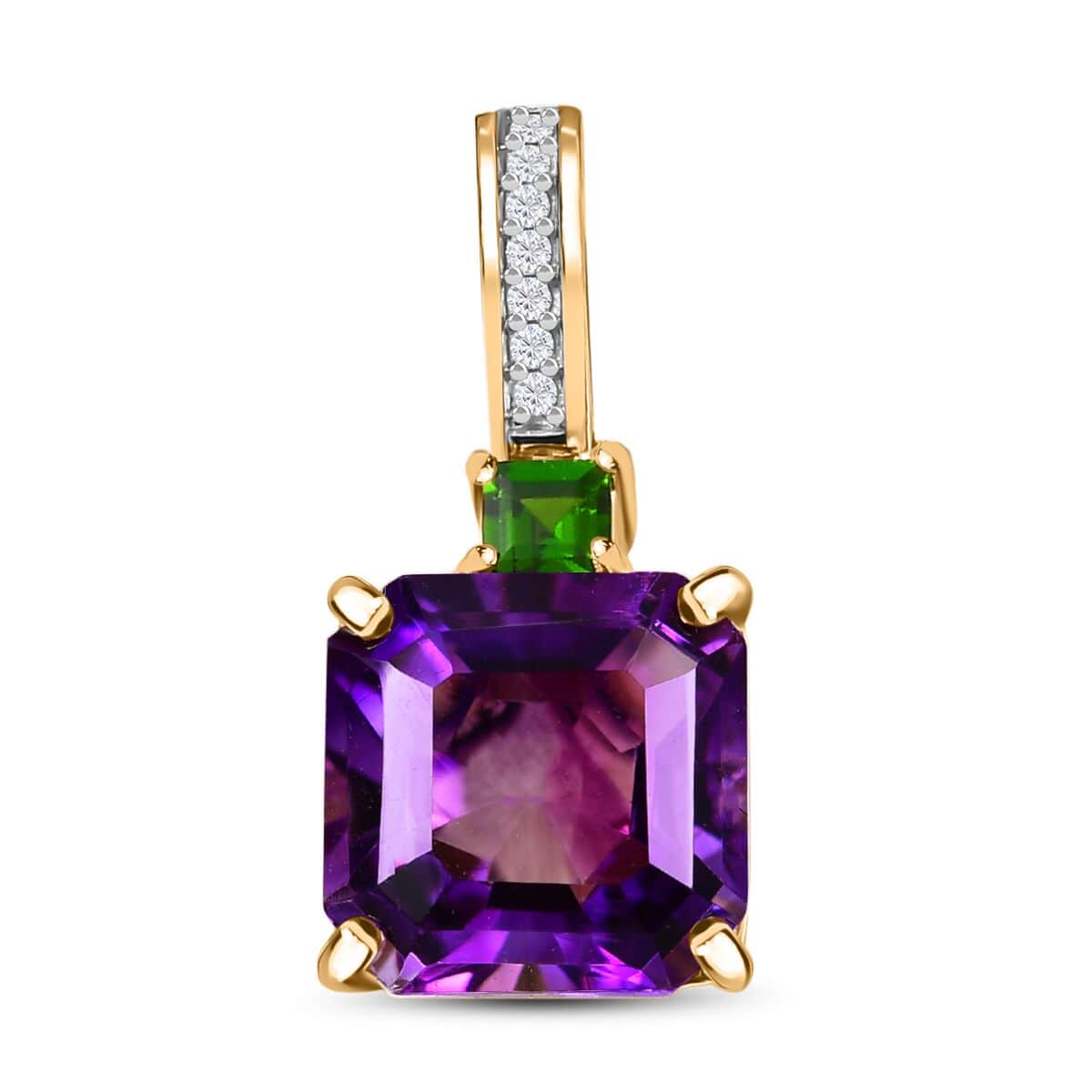 Luxoro 10K Yellow Gold Premium Moroccan Amethyst, Chrome Diopside and G-H I2 Diamond Accent Pendant 4.75 ctw image number 0