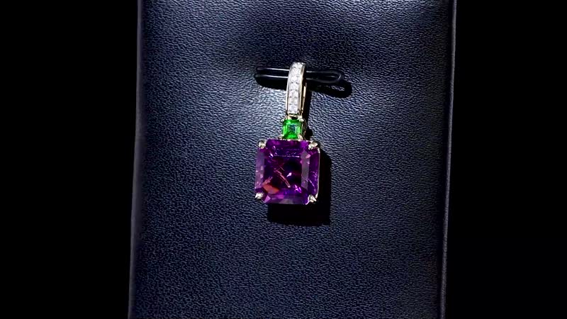 Luxoro 10K Yellow Gold Premium Moroccan Amethyst, Chrome Diopside and G-H I2 Diamond Accent Pendant without Chain 4.75 ctw