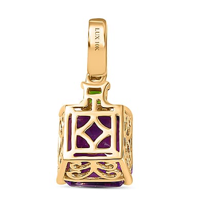 Luxoro 10K Yellow Gold Premium Moroccan Amethyst, Chrome Diopside and G-H I2 Diamond Accent Pendant without Chain 4.75 ctw