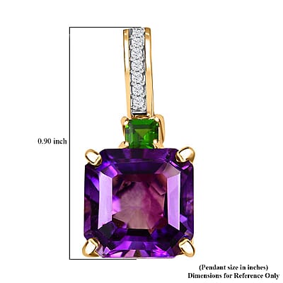 Luxoro 10K Yellow Gold Premium Moroccan Amethyst, Chrome Diopside and G-H I2 Diamond Accent Pendant without Chain 4.75 ctw