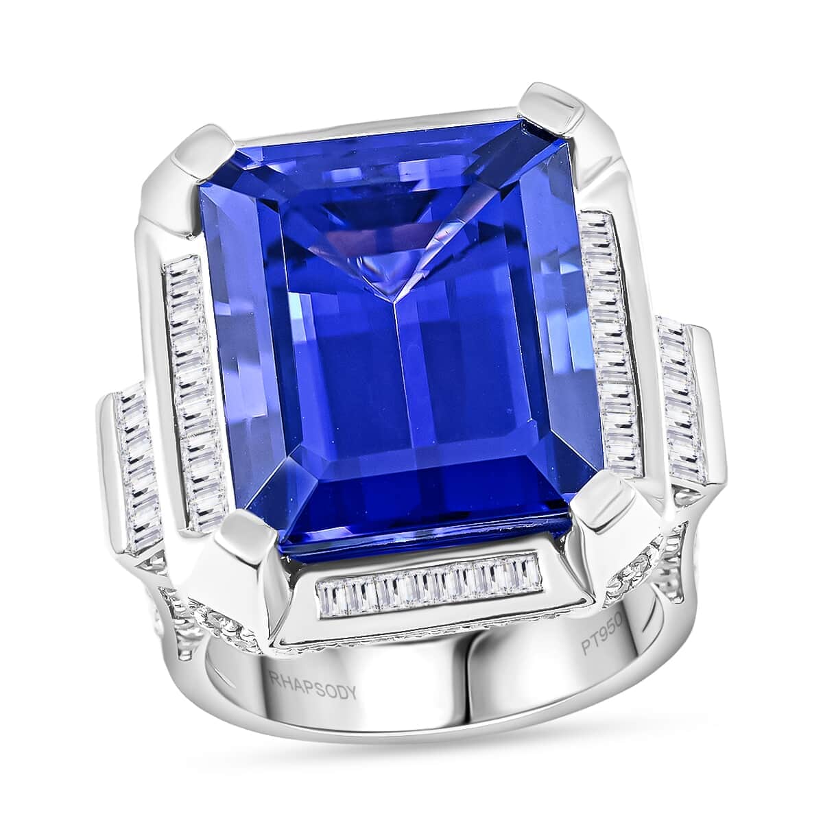 Chairman Vault Collection Certified & Appraised Rhapsody 950 Platinum AAAA Tanzanite and E-F VS Diamond Ring (Size 7.0) 27.05 Grams 22.74 ctw image number 0