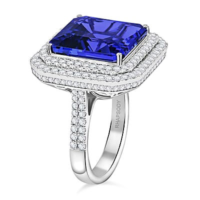 Chairman Vault Collection Certified & Appraised Rhapsody 950 Platinum AAAA Tanzanite and E-F VS Diamond Double Halo Ring (Size 7.0) 14.18 Grams 14.65 ctw