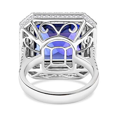 Chairman Vault Collection Certified & Appraised Rhapsody 950 Platinum AAAA Tanzanite and E-F VS Diamond Double Halo Ring (Size 7.0) 14.18 Grams 14.65 ctw