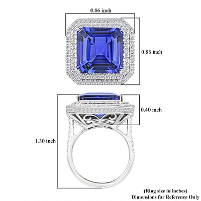 Chairman Vault Collection Certified & Appraised Rhapsody 950 Platinum AAAA Tanzanite and E-F VS Diamond Double Halo Ring (Size 7.0) 14.18 Grams 14.65 ctw