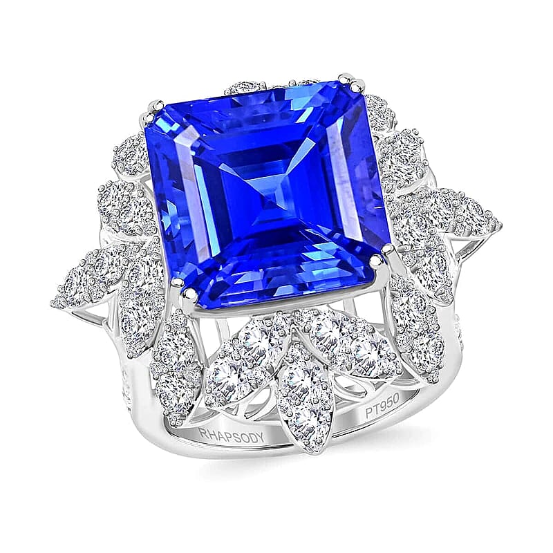Certified & Appraised Chairman's Signature Collection 950 Platinum AAAA Tanzanite, Diamond (E-F, VS) (3.14 cts) Ring (Size 4.5) (21.40 g) 20.85 ctw