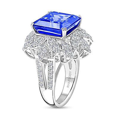 Certified & Appraised Chairman's Signature Collection 950 Platinum AAAA Tanzanite, Diamond (E-F, VS) (3.14 cts) Ring (Size 4.5) (21.40 g) 20.85 ctw