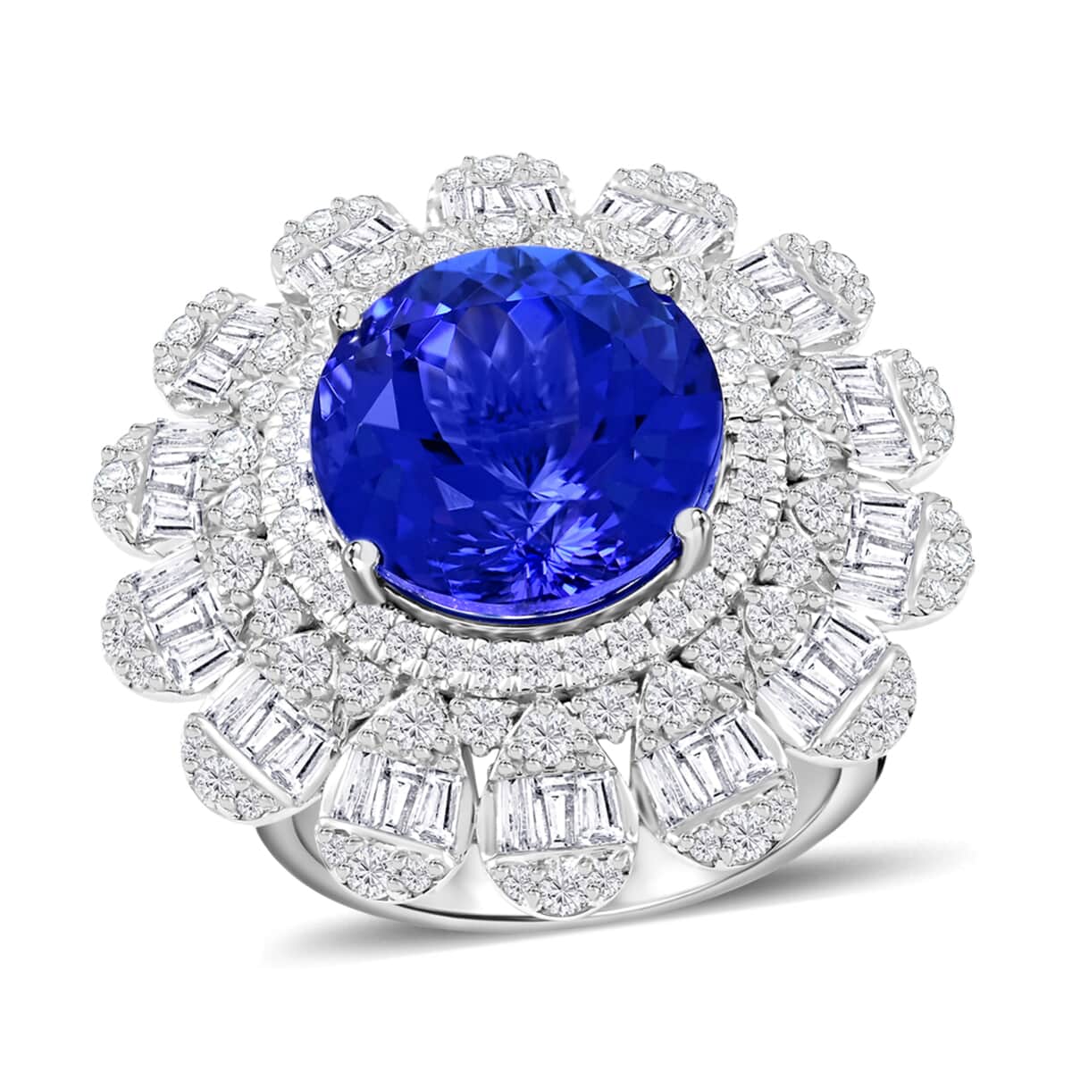 Chairman Vault Collection Certified & Appraised Rhapsody 950 Platinum AAAA Tanzanite and E-F VS Diamond Floral Ring (Size 7.0) 19 Grams 13.70 ctw image number 0