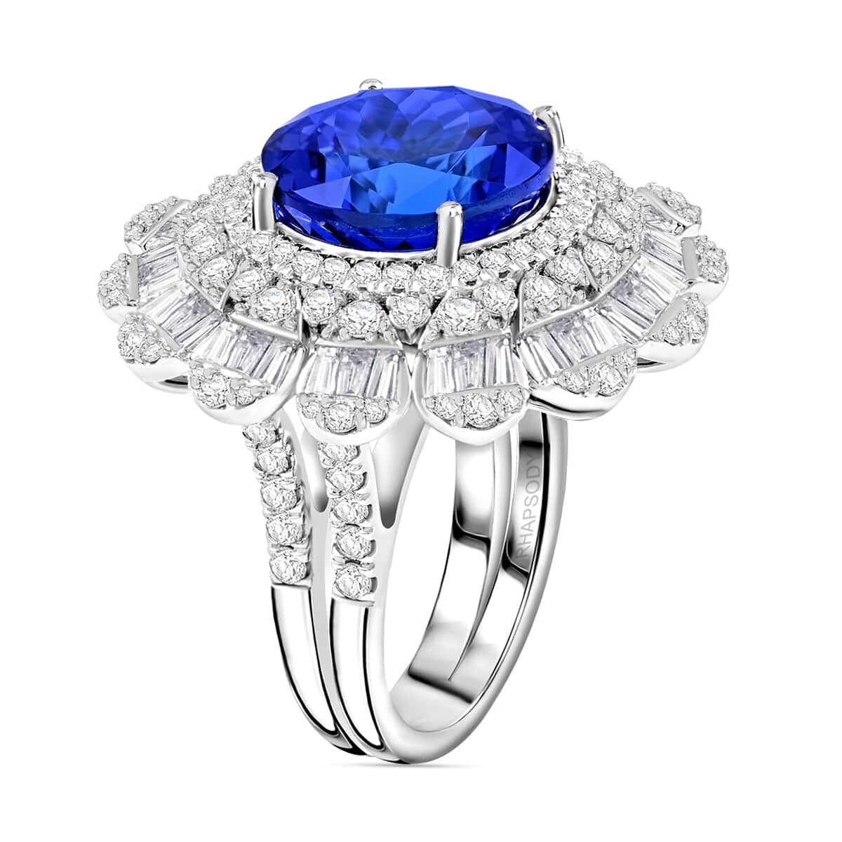 Chairman Vault Collection Certified & Appraised Rhapsody 950 Platinum AAAA Tanzanite and E-F VS Diamond Floral Ring (Size 7.0) 19 Grams 13.70 ctw image number 2