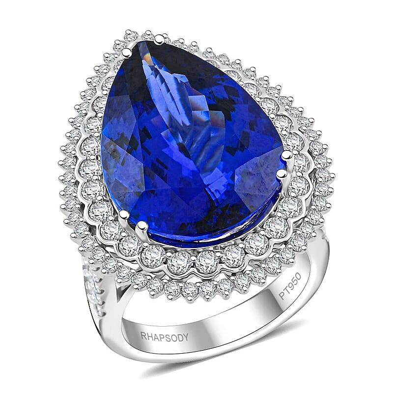 Chairman Vault Collection Certified & Appraised Rhapsody 950 Platinum AAAA Tanzanite and E-F VS Diamond Ring (Size 7.0) 16.90 Grams 18.80 ctw