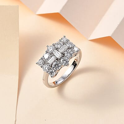 Moissanite Boat Ring in Platinum Over Sterling Silver (Size 10.0) 2.00 ctw