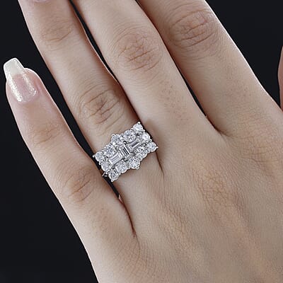 Moissanite Boat Ring in Platinum Over Sterling Silver (Size 10.0) 2.00 ctw