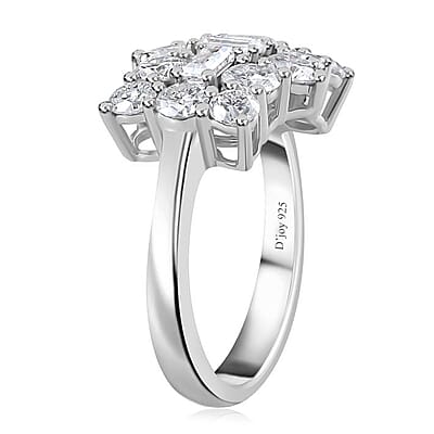 Moissanite Boat Ring in Platinum Over Sterling Silver (Size 10.0) 2.00 ctw