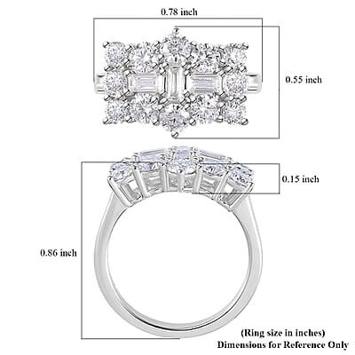Moissanite Boat Ring in Platinum Over Sterling Silver (Size 10.0) 2.00 ctw