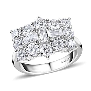 Moissanite Boat Ring in Platinum Over Sterling Silver (Size 7.0) 2.00 ctw