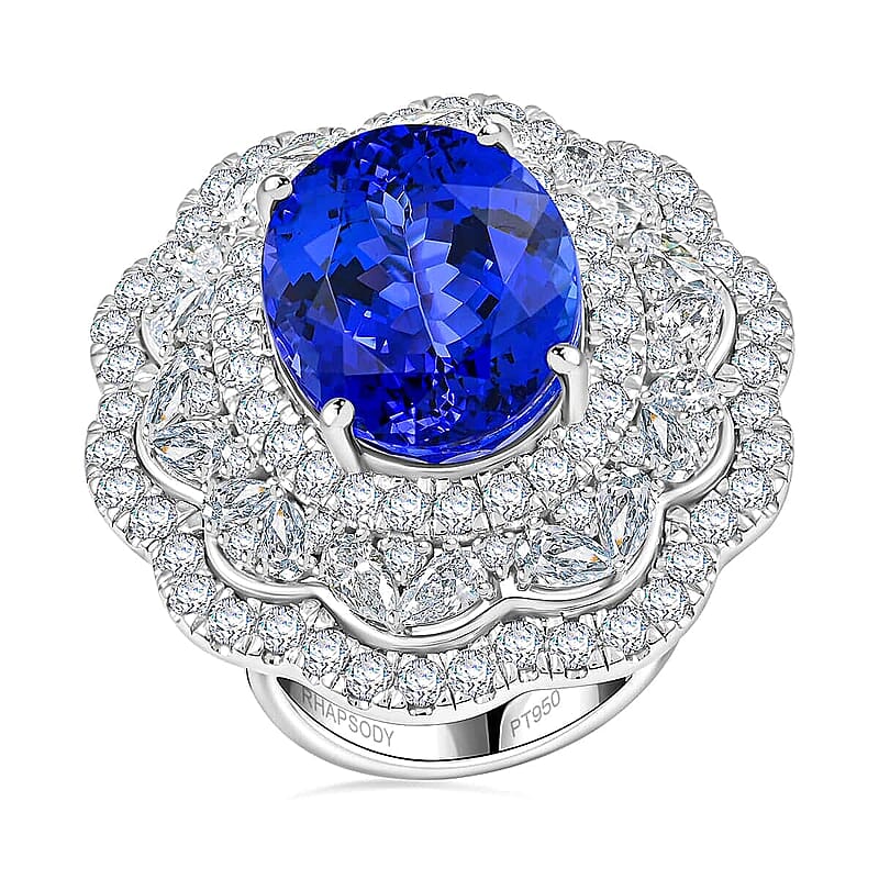 Chairman Vault Collection Certified & Appraised Rhapsody 950 Platinum AAAA Tanzanite and E-F VS Diamond Ring (Size 7.0) 27.50 Grams 20.10 ctw