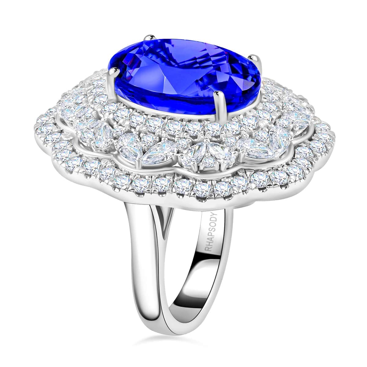 Chairman Vault Collection Certified & Appraised Rhapsody 950 Platinum AAAA Tanzanite and E-F VS Diamond Ring (Size 7.0) 27.50 Grams 20.10 ctw image number 2