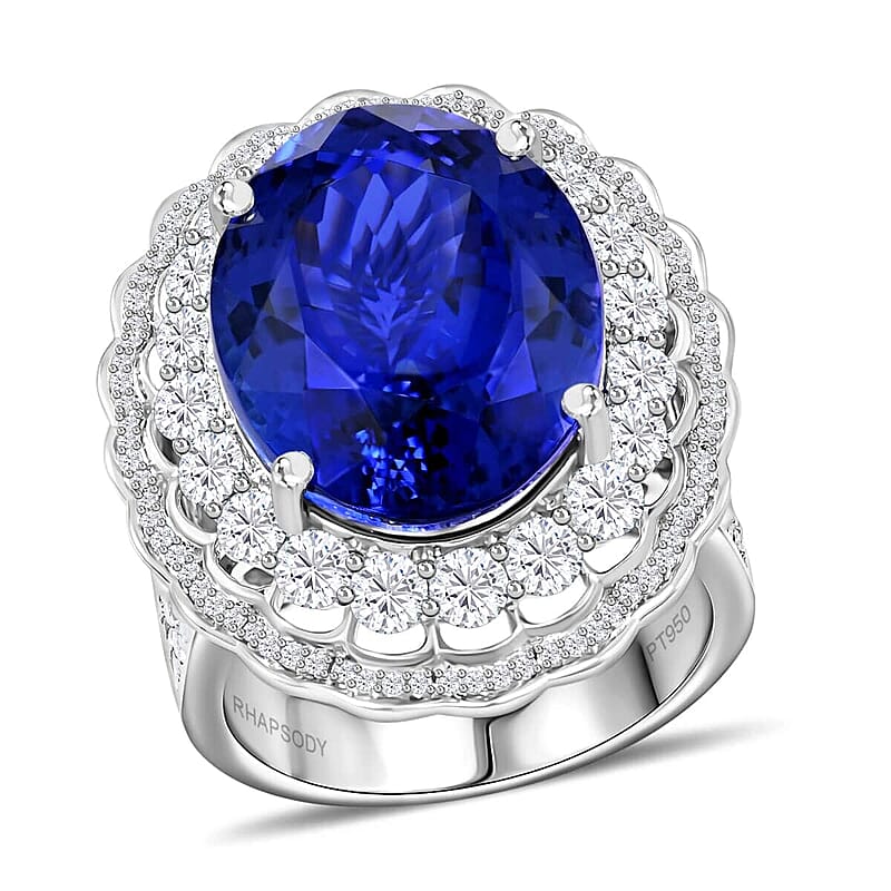 Certified & Appraised Chairman's Signature Collection Rhapsody 950 Platinum AAAA Tanzanite and E-F VS Diamond Ring (Size 10.0) 19.90 Grams 19.61 ctw