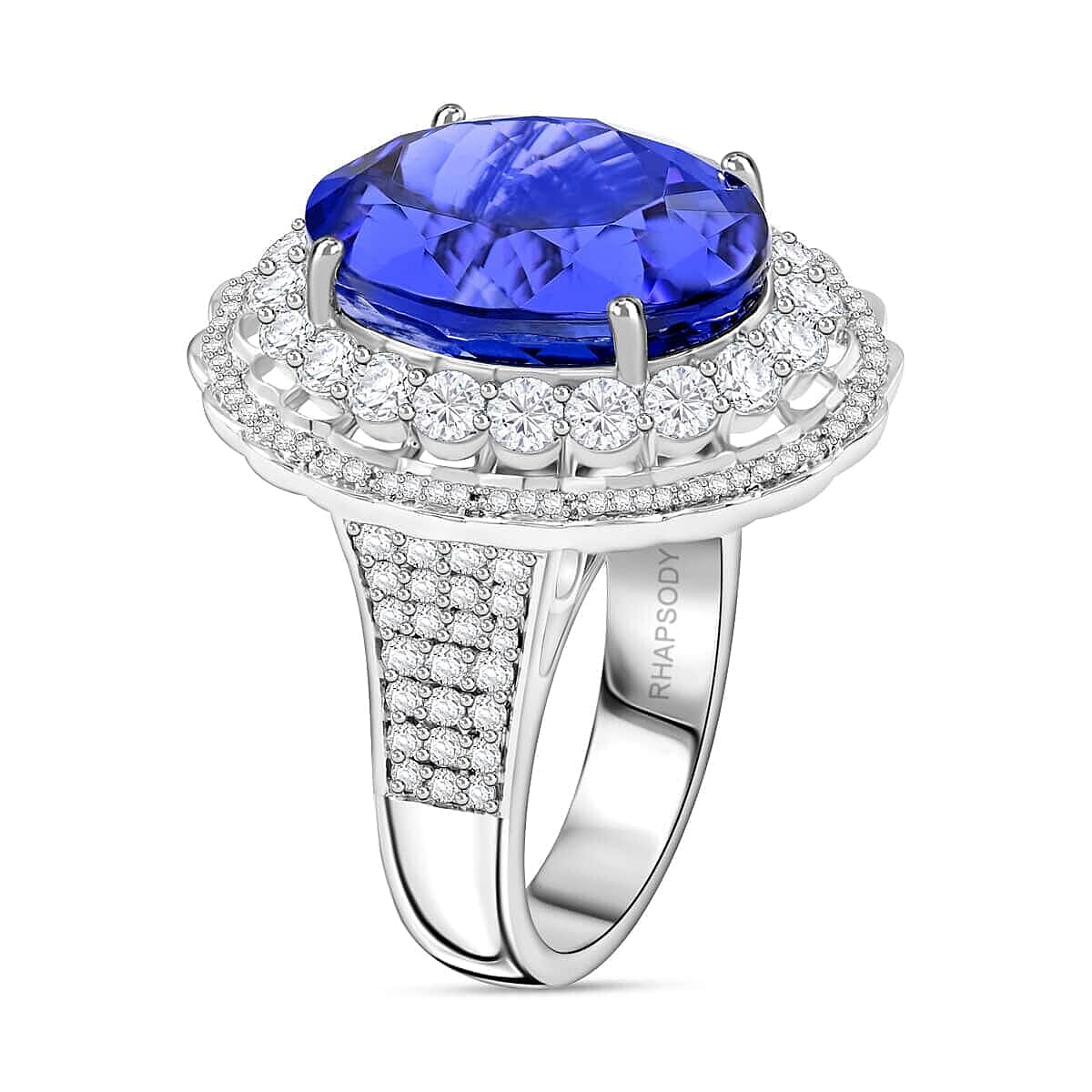 Certified & Appraised Chairman's Signature Collection Rhapsody 950 Platinum AAAA Tanzanite and E-F VS Diamond Ring (Size 6.0) 19.90 Grams 19.61 ctw image number 2