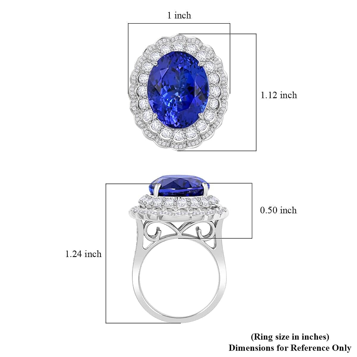 Certified & Appraised Chairman's Signature Collection Rhapsody 950 Platinum AAAA Tanzanite and E-F VS Diamond Ring (Size 6.0) 19.90 Grams 19.61 ctw image number 3