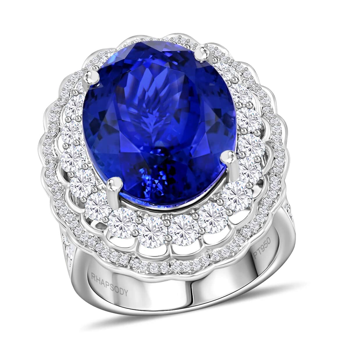Chairman Vault Collection Certified & Appraised Rhapsody 950 Platinum AAAA Tanzanite and E-F VS Diamond Ring (Size 7.0) 19.90 Grams 19.61 ctw image number 0