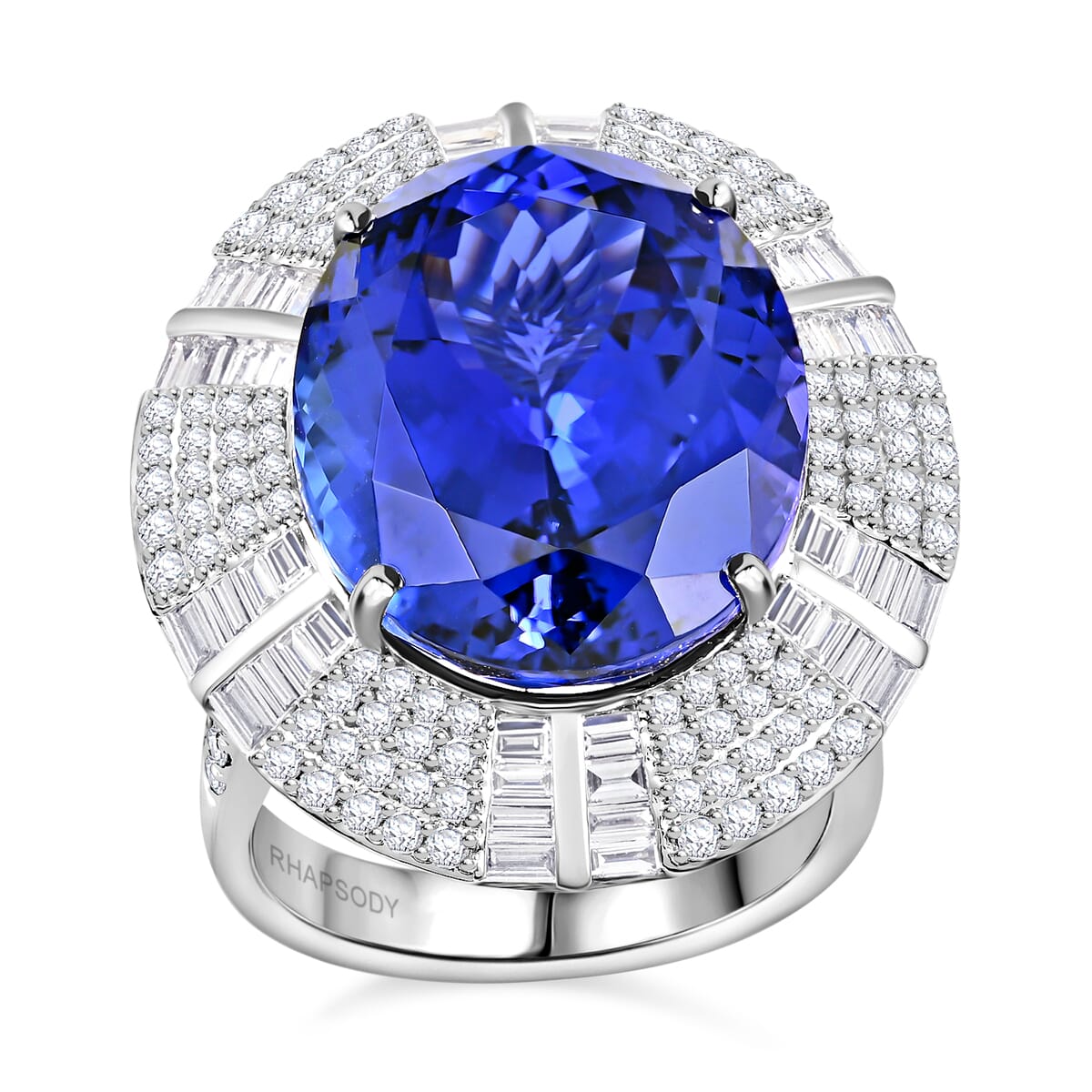 Chairman Vault Collection Certified & Appraised Rhapsody 950 Platinum AAAA Tanzanite and E-F VS Diamond Ring (Size 7.0) 20.20 Grams 27.15 ctw image number 0
