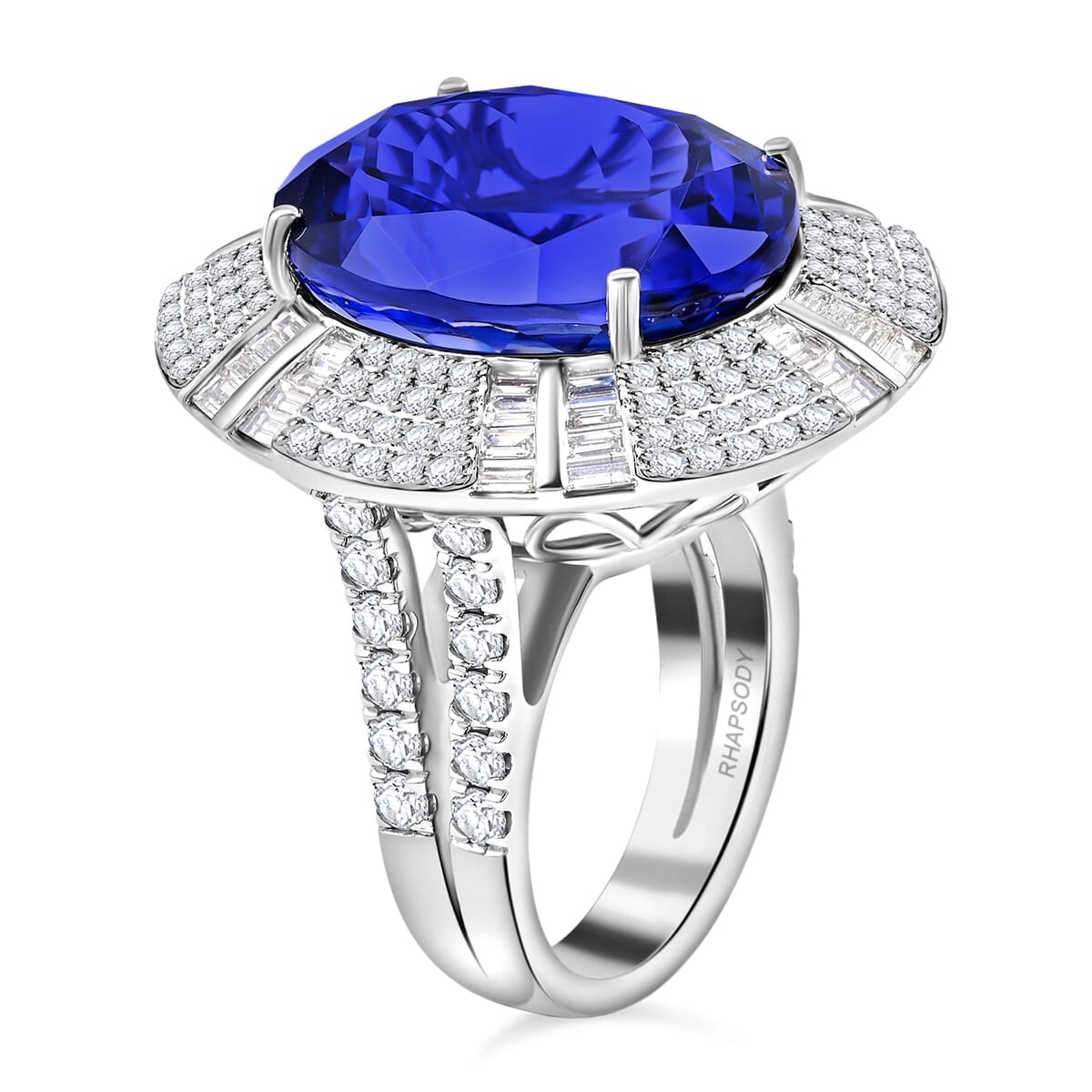 Chairman Vault Collection Certified & Appraised Rhapsody 950 Platinum AAAA Tanzanite and E-F VS Diamond Ring (Size 7.0) 20.20 Grams 27.15 ctw image number 2
