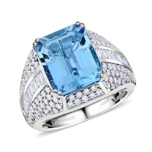 Chairman Vault Collection Certified & Appraised Rhapsody 950 Platinum AAAA Santa Maria Aquamarine and E-F VS Diamond Ring (Size 7.0) 14.90 Grams 7.85 ctw