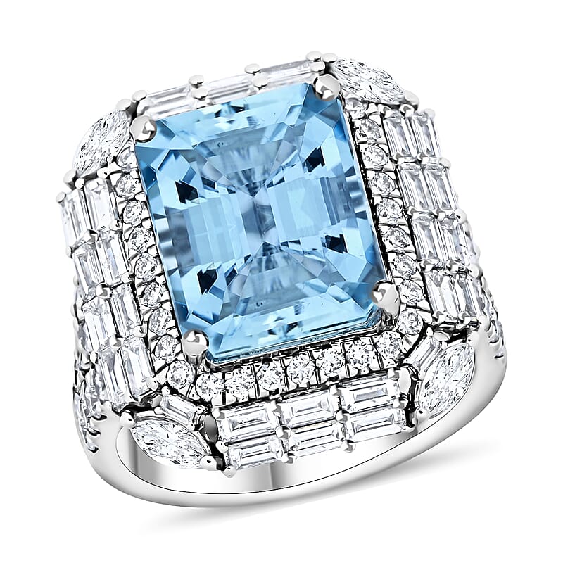 Chairman Vault Collection Certified & Appraised Rhapsody 950 Platinum AAAA Santa Maria Aquamarine and E-F VS Diamond Ring (Size 7.0) 13.87 Grams 9.05 ctw