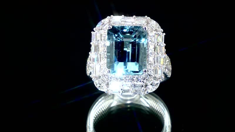 Chairman Vault Collection Certified & Appraised Rhapsody 950 Platinum AAAA Santa Maria Aquamarine and E-F VS Diamond Ring (Size 7.0) 13.87 Grams 9.05 ctw