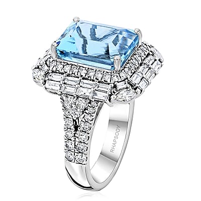 Chairman Vault Collection Certified & Appraised Rhapsody 950 Platinum AAAA Santa Maria Aquamarine and E-F VS Diamond Ring (Size 7.0) 13.87 Grams 9.05 ctw