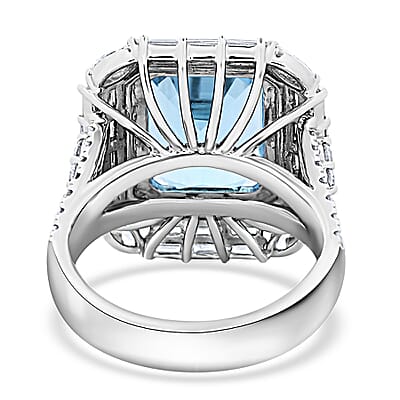 Chairman Vault Collection Certified & Appraised Rhapsody 950 Platinum AAAA Santa Maria Aquamarine and E-F VS Diamond Ring (Size 7.0) 13.87 Grams 9.05 ctw
