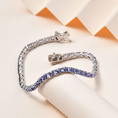 Tanzanite 6.50 ctw Tennis Bracelet in Platinum Over Sterling Silver (7.25 In)