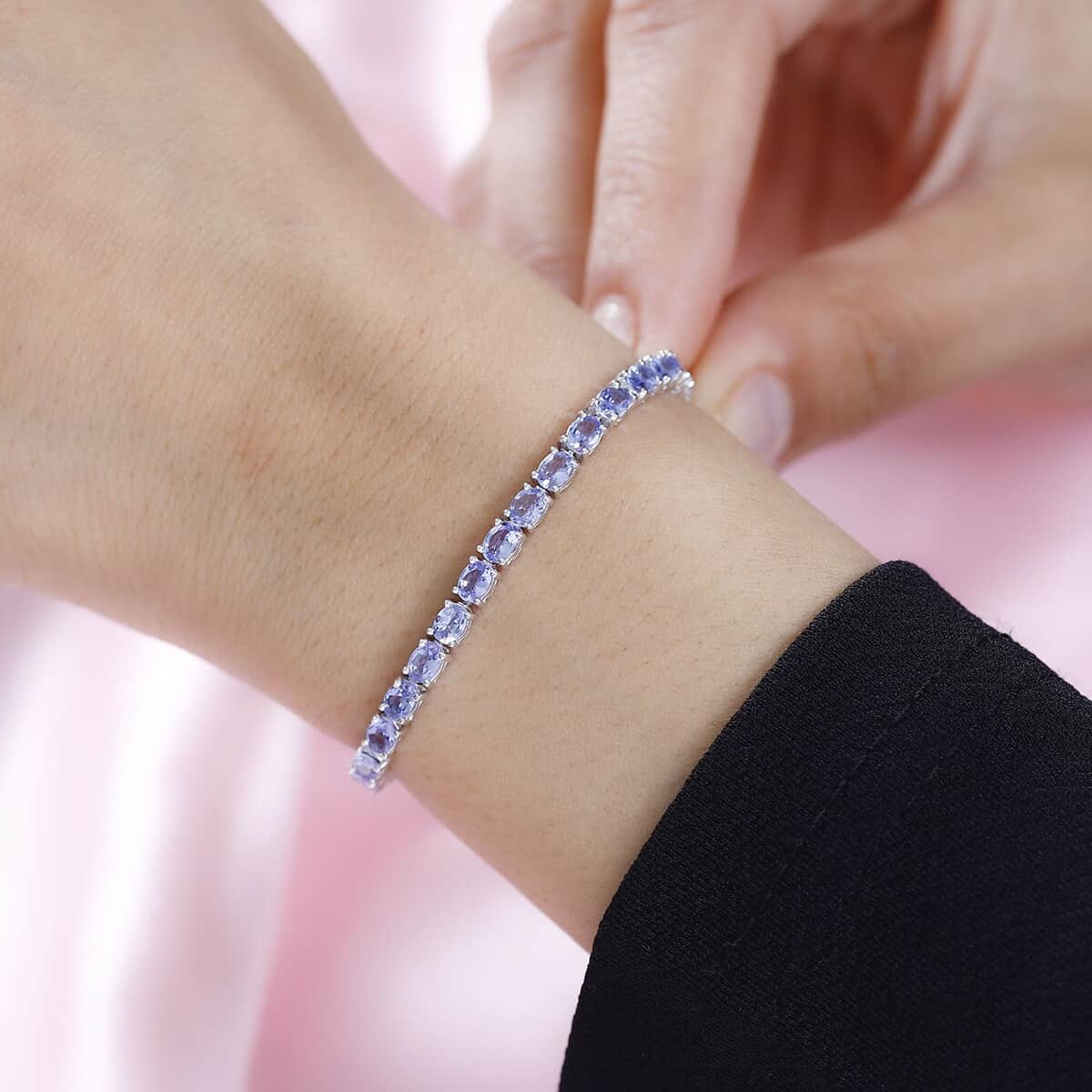 Tanzanite Tennis Bracelet in Platinum Over Sterling Silver (7.25 In) 6.50 ctw (Del. in 10-12 Days) image number 2