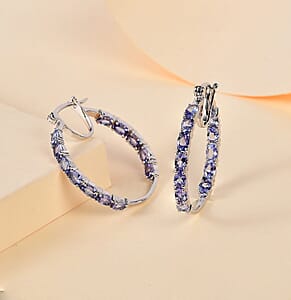D'Joy Tanzanite Inside Out Hoop Earrings in Platinum Over Sterling Silver 4.00 ctw