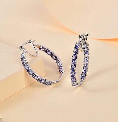 D'Joy Tanzanite Inside Out Hoop Earrings in Platinum Over Sterling Silver 4.00 ctw