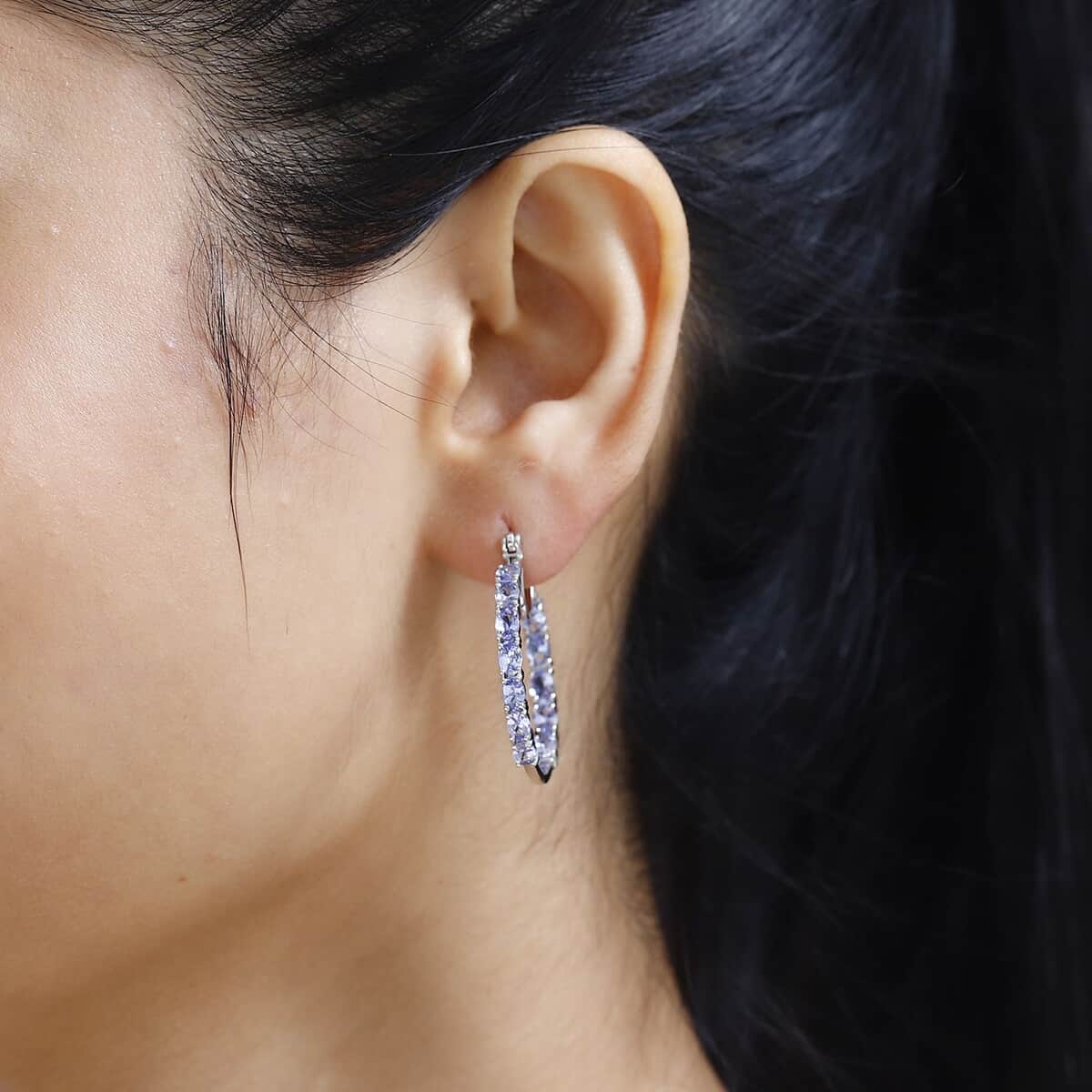 Tanzanite Inside Out Hoop Earrings in Platinum Over Sterling Silver 4.00 ctw image number 2