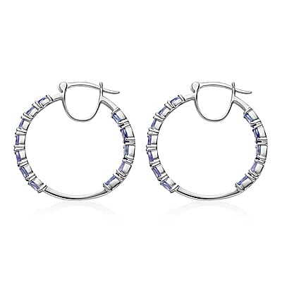 D'Joy Tanzanite Inside Out Hoop Earrings in Platinum Over Sterling Silver 4.00 ctw