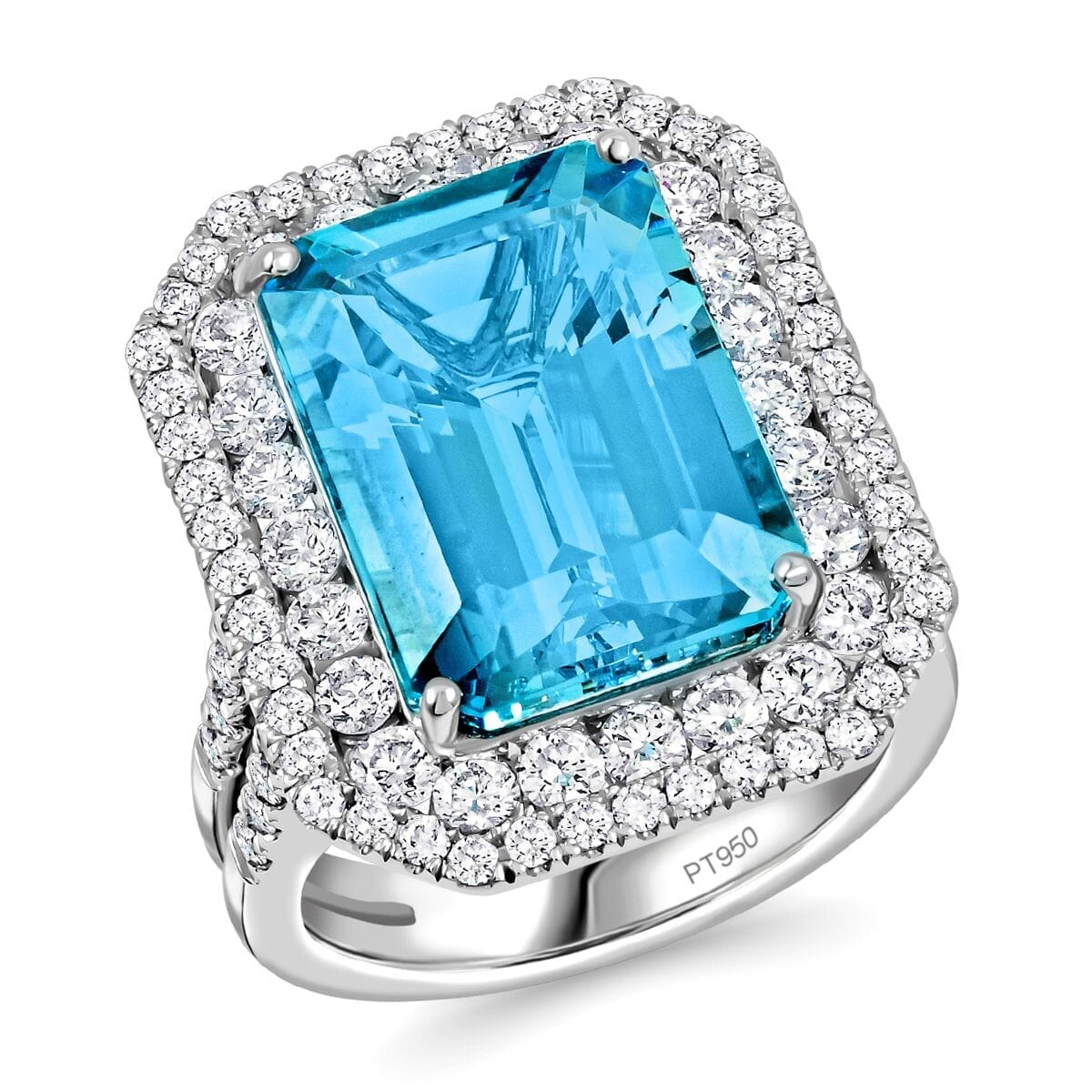Certified & Appraised Chairman’s Signature Collection Rhapsody 950 Platinum AAAA Santa Maria Aquamarine and E-F VS Diamond Ring (Size 10.0) 15 Grams 11.60 ctw image number 0