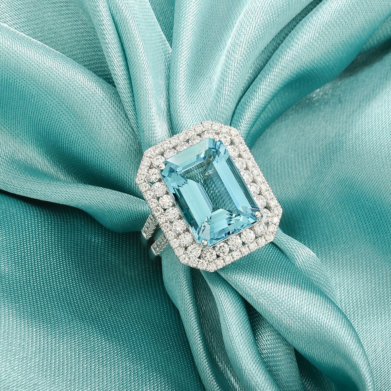 Certified & Appraised Chairman’s Signature Collection Rhapsody 950 Platinum AAAA Santa Maria Aquamarine and E-F VS Diamond Ring (Size 10.0) 15 Grams 11.60 ctw