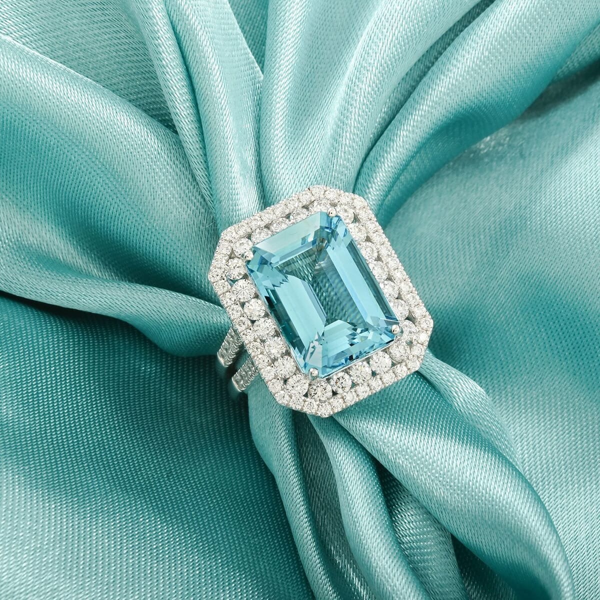 Certified & Appraised Chairman’s Signature Collection Rhapsody 950 Platinum AAAA Santa Maria Aquamarine and E-F VS Diamond Ring (Size 10.0) 15 Grams 11.60 ctw image number 1