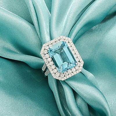 Certified & Appraised Chairman’s Signature Collection Rhapsody 950 Platinum AAAA Santa Maria Aquamarine and E-F VS Diamond Ring (Size 10.0) 15 Grams 11.60 ctw