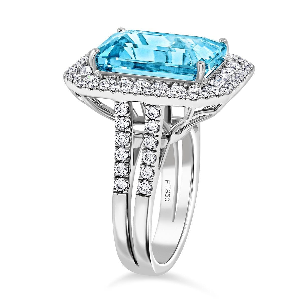 Certified & Appraised Chairman’s Signature Collection Rhapsody 950 Platinum AAAA Santa Maria Aquamarine and E-F VS Diamond Ring (Size 10.0) 15 Grams 11.60 ctw