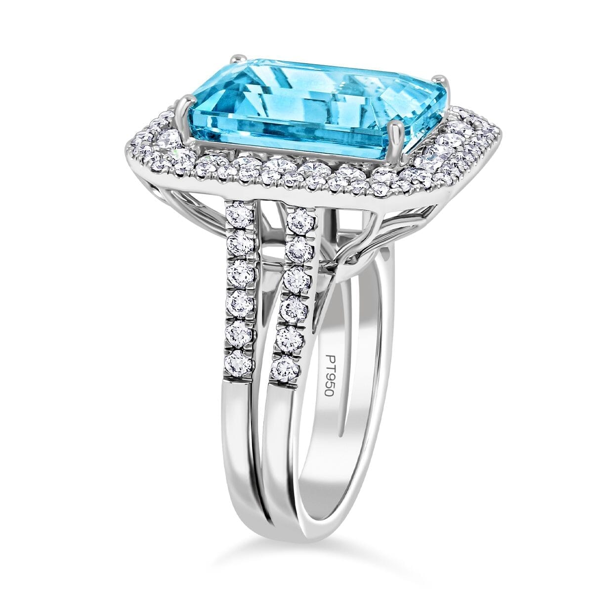 Certified & Appraised Chairman’s Signature Collection Rhapsody 950 Platinum AAAA Santa Maria Aquamarine and E-F VS Diamond Ring (Size 10.0) 15 Grams 11.60 ctw image number 3