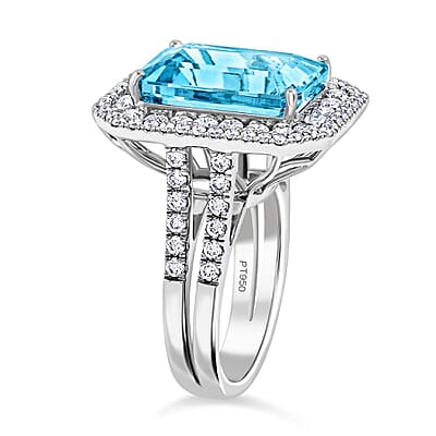 Certified & Appraised Chairman’s Signature Collection Rhapsody 950 Platinum AAAA Santa Maria Aquamarine and E-F VS Diamond Ring (Size 10.0) 15 Grams 11.60 ctw